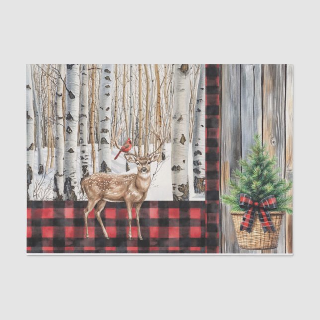 Papier Mousseline Vacances d'hiver Cardinal et Cerf (Recto)