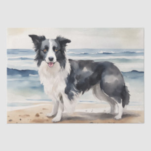 Papier Mousseline Vacances plage : Découpage Collie frontière