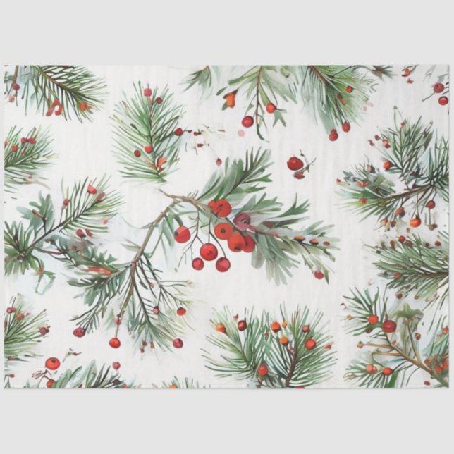 Papier Mousseline Vacances Red Pine & Berries Design (Recto)