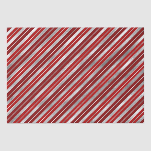 Papier Mousseline Vacances Silver Foil et Red Christmas Stripes (Recto)