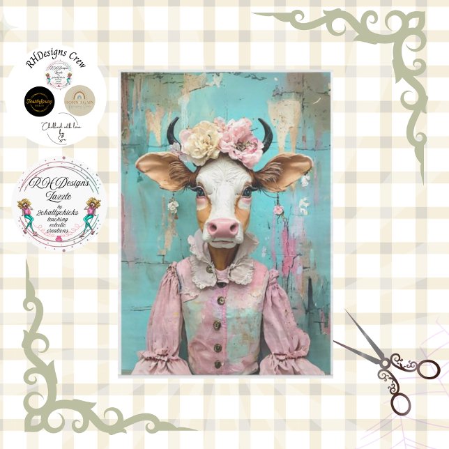Papier Mousseline Vache chic Shabby dans une découpage pastel douce (Créateur téléchargé)