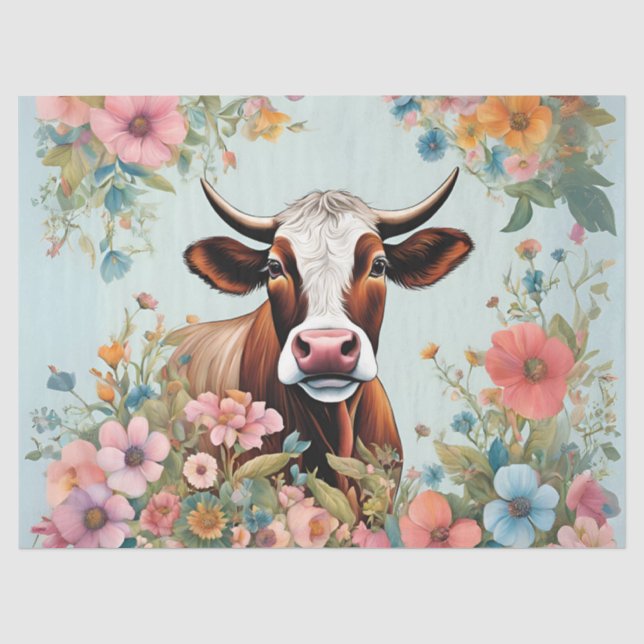 Papier Mousseline Vache dans le jardin de fleurs (Recto)