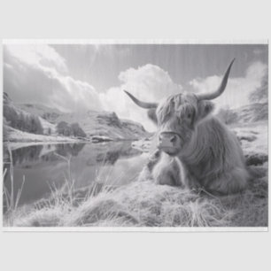 Papier Mousseline Vache de haute-terre couchée noir et blanc Découpa
