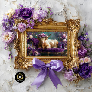 Papier Mousseline Vache des Highlands florale sur chaise longue viol