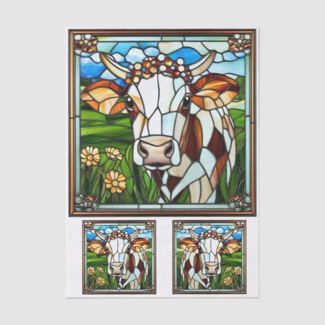Papier Mousseline Vache en verre avec couronne florale EK9L Découpag (Recto)