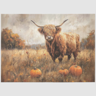 Papier Mousseline Vache Highland avec Citrouilles