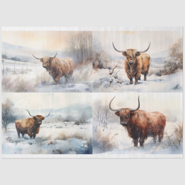 Papier Mousseline Vache Highland dans le collage de neige 1 papier d (Recto)