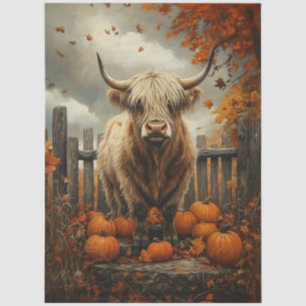 Papier Mousseline Vache Highland en Citrouille Patch Decoupage