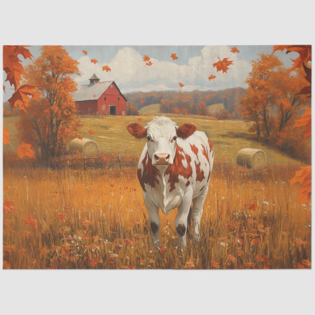 Papier Mousseline Vache laitière Autumn Farm Paysage Découpage (Recto)