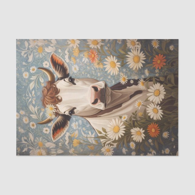 Papier Mousseline Vache Mignonne Aux Fleurs Faisées (Recto)