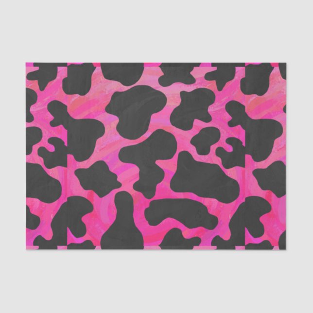 Papier Mousseline Vache rose chaud et noir (Recto)