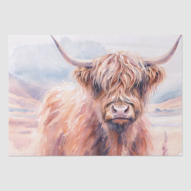 Papier Mousseline Vache rustique des Highlands – Paysage à l'aquarel (Recto)