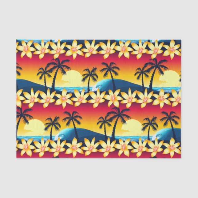 Papier Mousseline Vague bleue au lever du soleil (Recto)