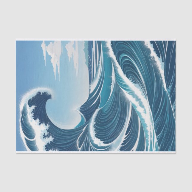 Papier Mousseline Vague Océan Bleu Avec Ciel Bleu Cloud Blanc (Recto)
