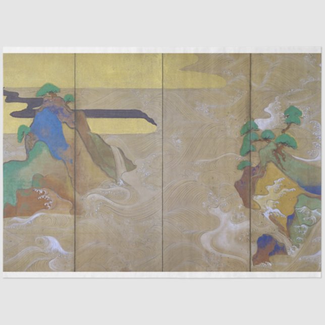 Papier Mousseline Vagues à Matsushima (gauche), Tawaraya Sotatsu (Recto)