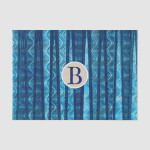 Papier Mousseline Vagues Abstraites bleues Vintage Monogramme de pla