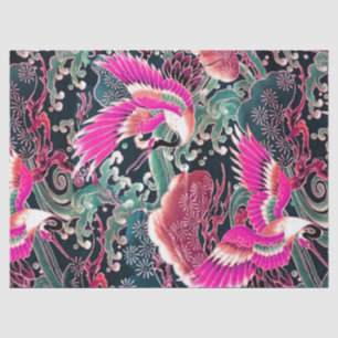 Papier Mousseline VAGUES DE CRANES VOLANTES, FLEURS Rose Floral Japo