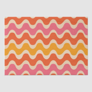 Papier Mousseline Vagues de style rétro Motif en rose, orange et rou