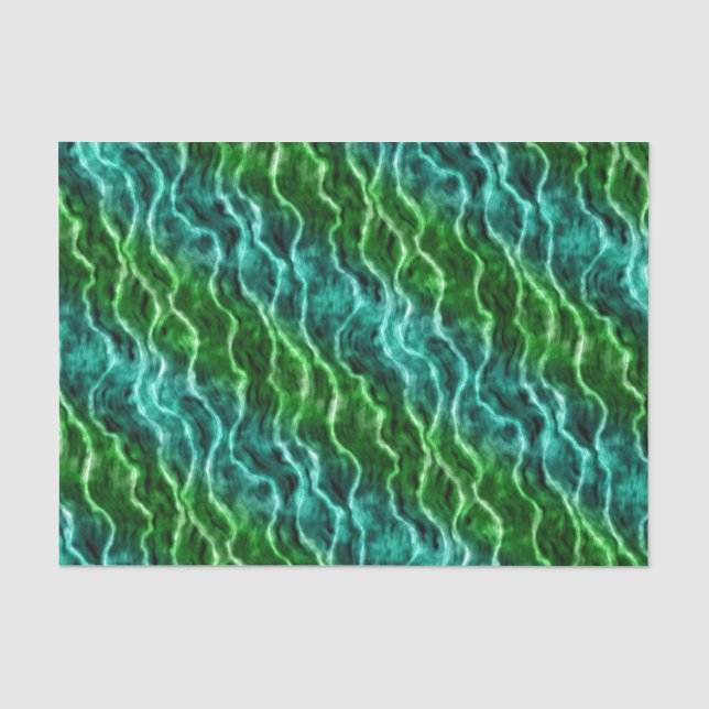 Papier Mousseline vagues encrées - dégradé de verts : (Recto)