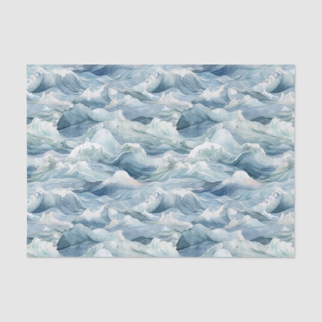 Papier Mousseline Vagues océaniques côtières aquarelle nautique (Recto)