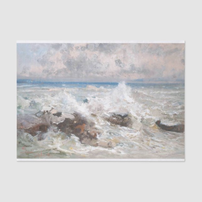 Papier Mousseline Vagues s'écrasant sur les rochers, Découpage (Recto)