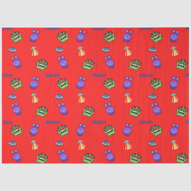 Papier Mousseline Vaisseau spatial d'aliens avec motif de texte sur  (Recto)