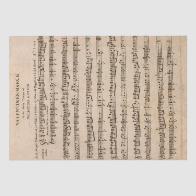 Papier Mousseline Valentine Partition Musique Notes Vintages Découpa (Recto)