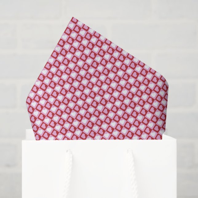 Papier Mousseline Valentine’s Day Red Pink Hearts Stripes Pattern  (Sac cadeau)