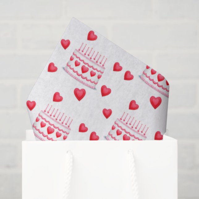 Papier Mousseline Valentine's Day Birthday Cake Pattern (Sac cadeau)