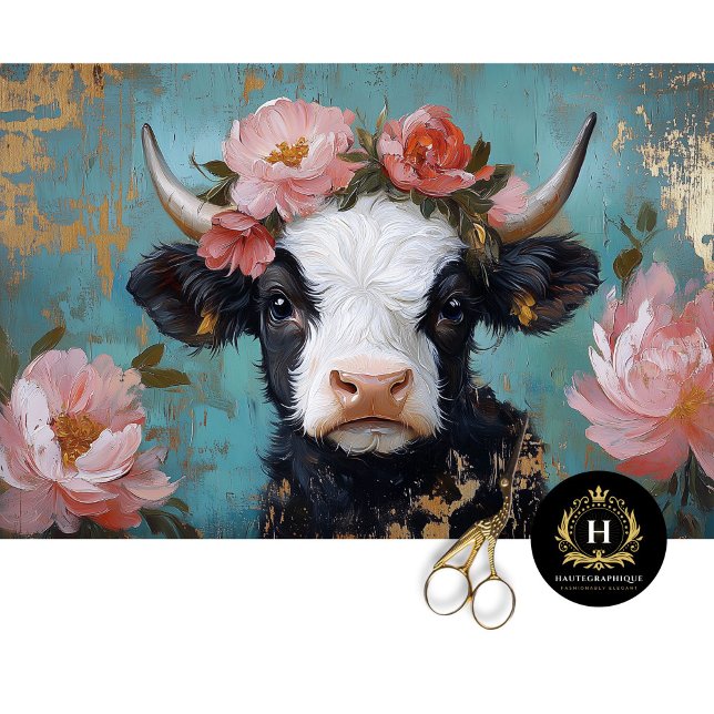 Papier Mousseline Valentines Day Highland Cow Rustic Decoupage (Créateur téléchargé)