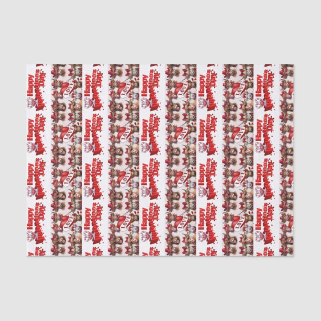Papier Mousseline Valentine's Day Tissue Paper Vaches Coeurs rouges (Recto)