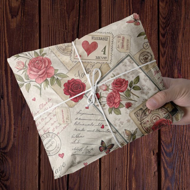 Papier Mousseline Valentines romantiques Découpage Coeurs Rose Lettr (roses hearts stamps romantic wrapping tissue)