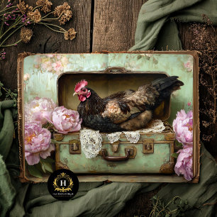 Papier Mousseline Valise Vintage Découpe Pâques Poule Noire