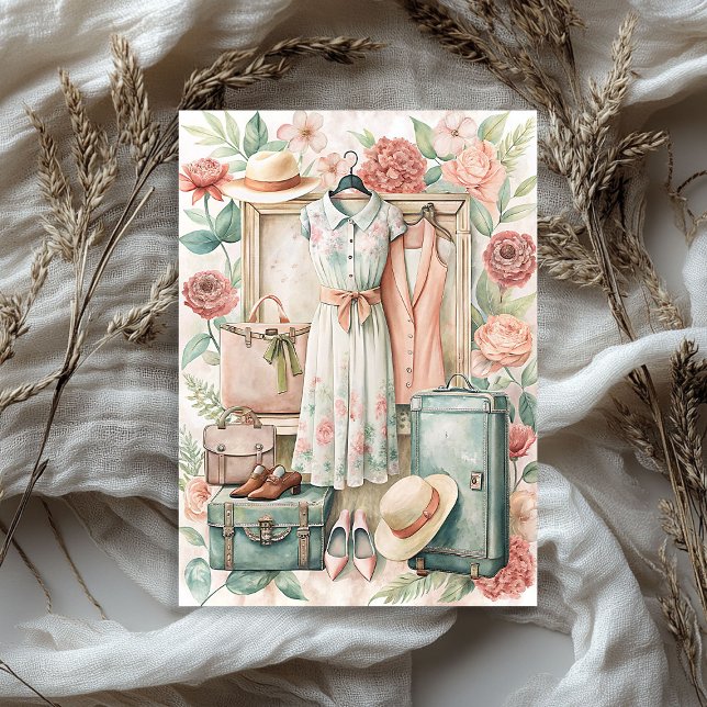 Papier Mousseline Valises de voyage d'été vintages (Vintage summer vacation travel suitcases tissue paper)