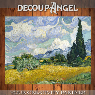 Papier Mousseline Van Gogh - Champ de blé avec Cyprès Découpage