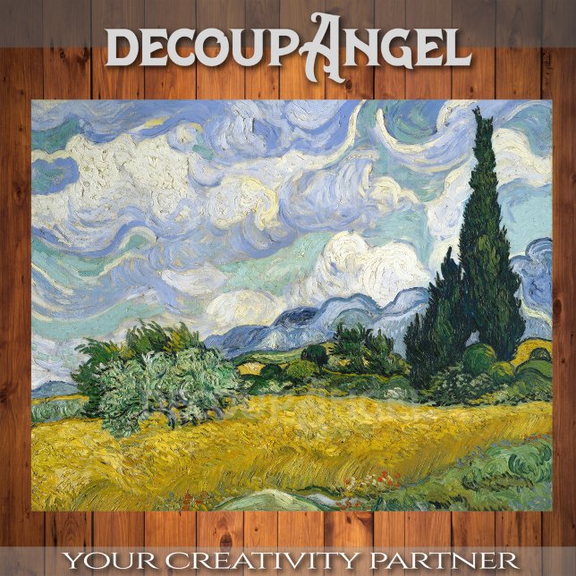 Papier Mousseline Van Gogh - Champ de blé avec Cyprès Découpage (Créateur téléchargé)