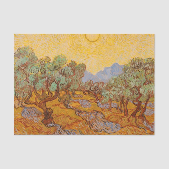 Papier Mousseline Van Gogh Olive Trees Soleil Jaune Ciel (Recto)