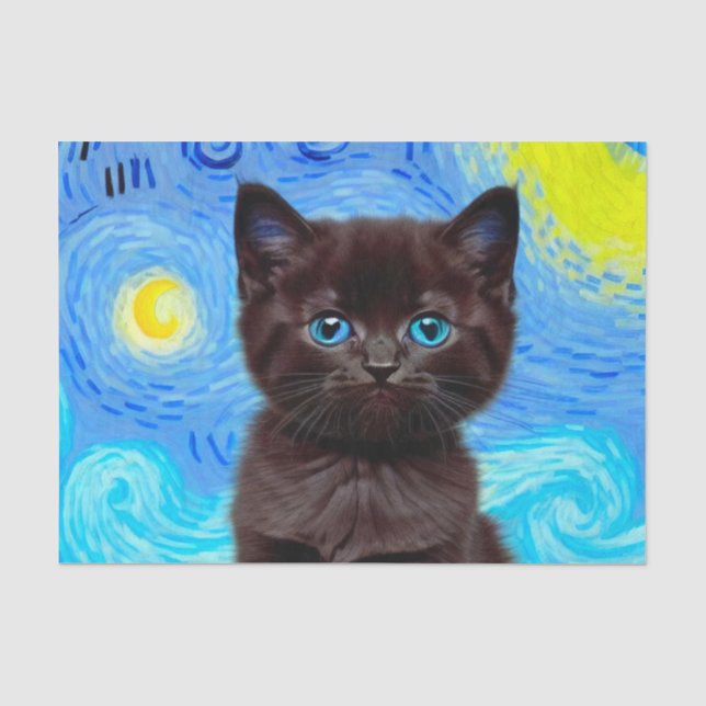 Papier Mousseline Van Gogh Starry Night Black Cat (Recto)