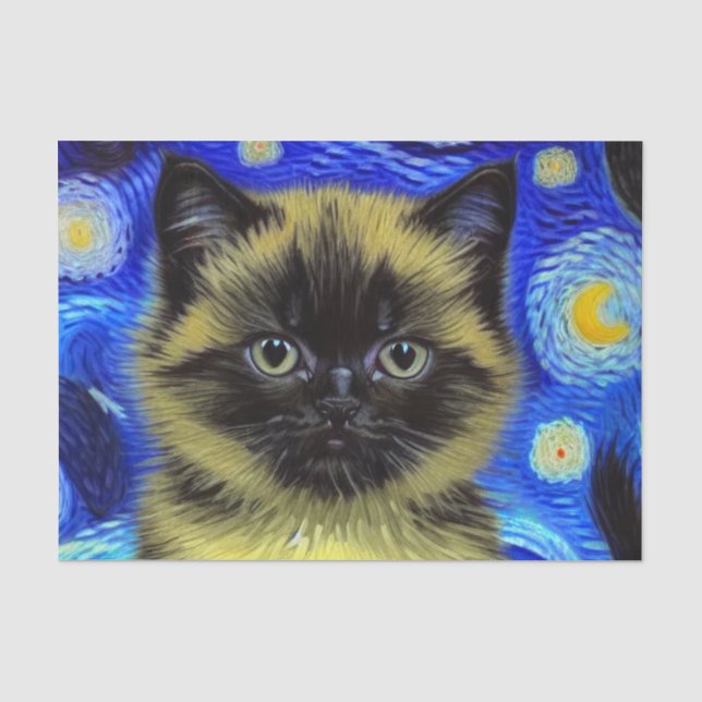 Papier Mousseline Van Gogh Starry Nuit Siamese Cat (Recto)