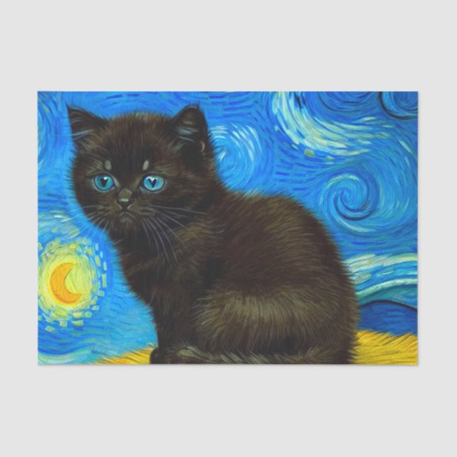 Papier Mousseline Van Gogh Style Starry Night Cat (Recto)