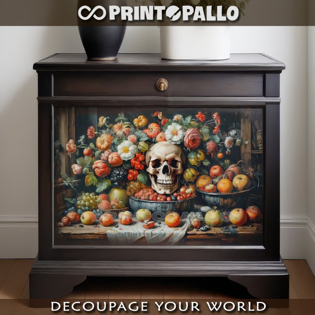 Papier Mousseline Vanitas aux fruits, fleurs et crâne - (Créateur téléchargé)