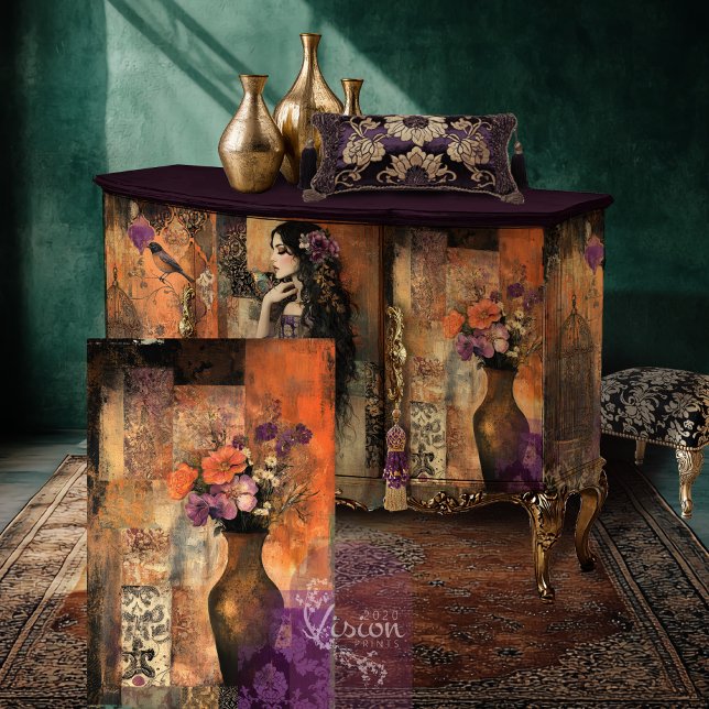 Papier Mousseline Vase Boho Humeur & Art de Motifs Patchwork Floraux (Mix and Match, Moody Boho, Vase & Floral, Patchwork Art, Decoupage Tissue Paper)