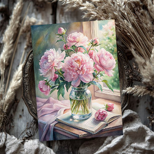 Papier Mousseline Vase chic Shabby avec des pivoines roses sur la ta