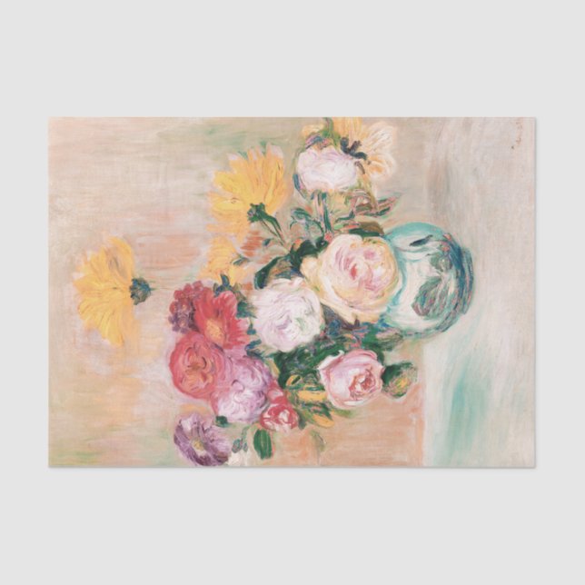 Papier Mousseline Vase De Roses Et Dahlias par Auguste Renoir (Recto)