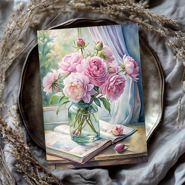 Papier Mousseline Vase élégant avec des pivoines roses sur la table (Elegant vase with pink peonies on table tissue paper)