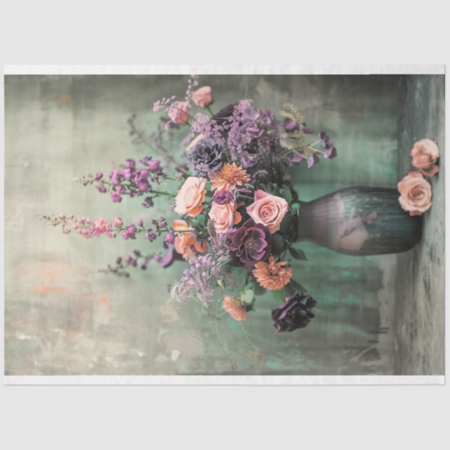 Papier Mousseline Vase et floral violet rustique et vibrant (Recto)