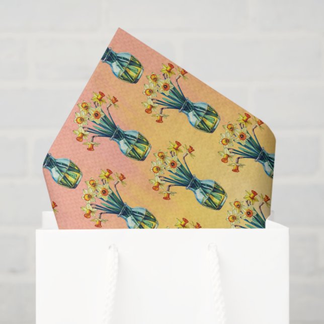 Papier Mousseline Vase plein de beaux jonquilles (Sac cadeau)