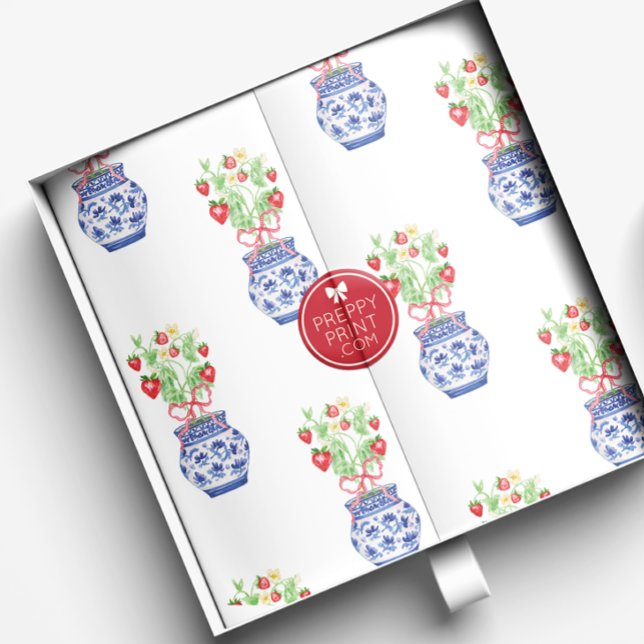 Papier Mousseline Vases de Chinoiserie de fraises rouges (Créateur téléchargé)