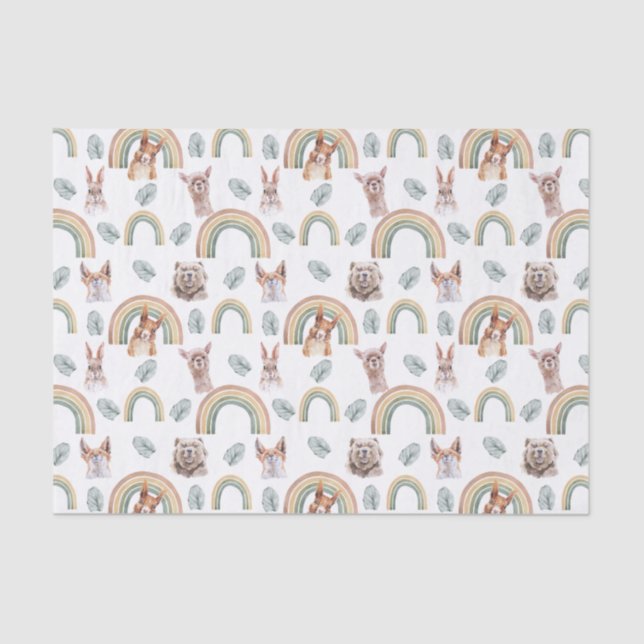 Papier Mousseline Végétation boisée | Animaux forestiers et arcs-en- (Recto)