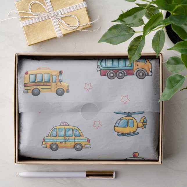 Papier Mousseline Véhicules de service mignons  (Cadeau)